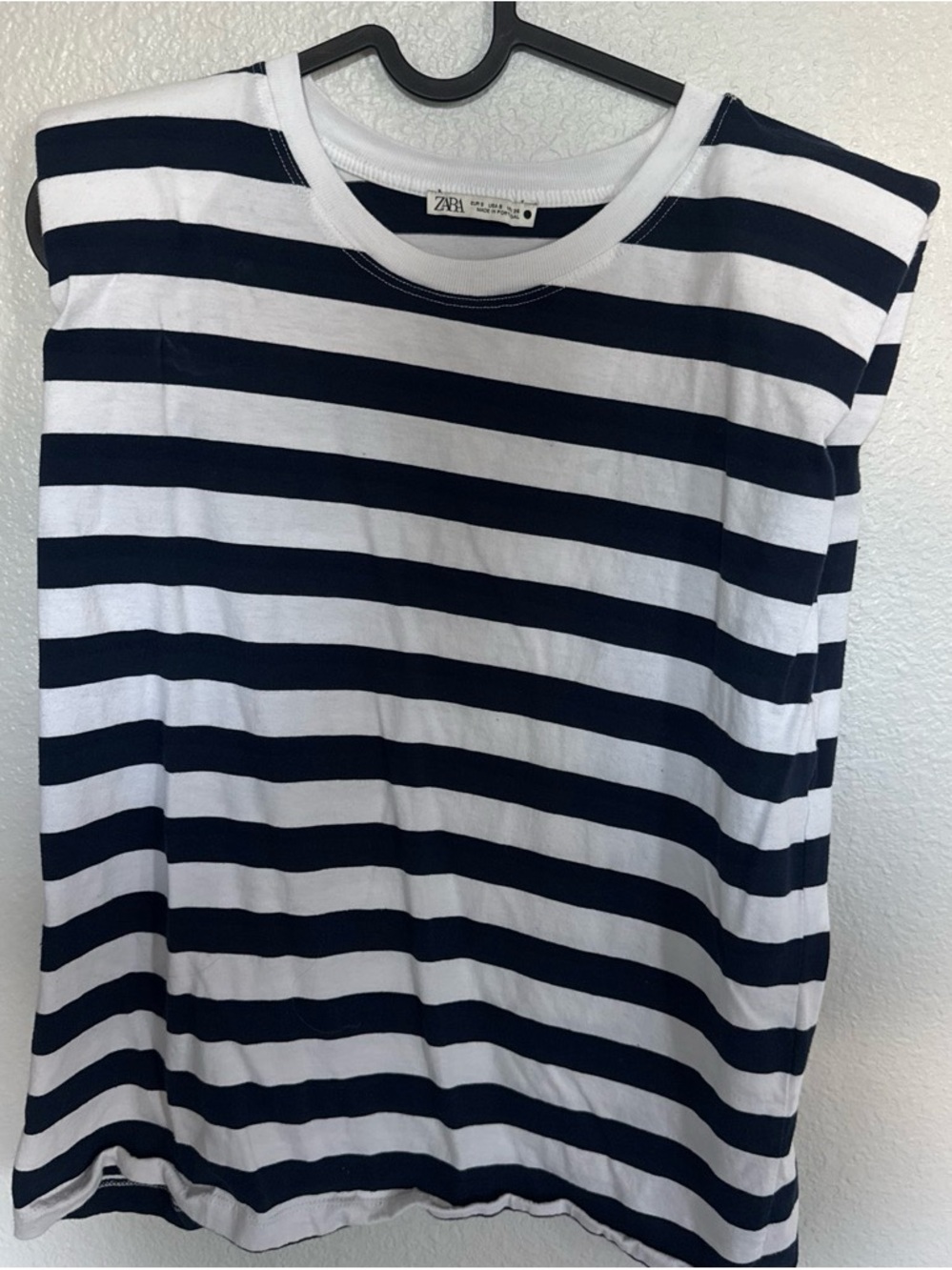 Zara Navy and White Striped Short Sleeve Tee